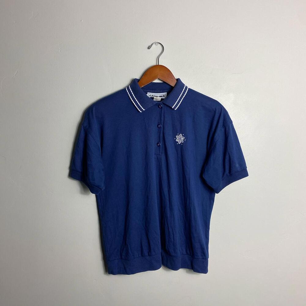 90s vintage navy polo shirt with front logo size large
